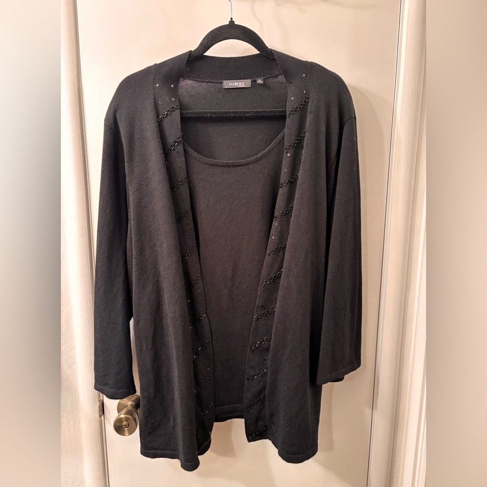 Elementz Black Cardigan Set with Beaded Accents